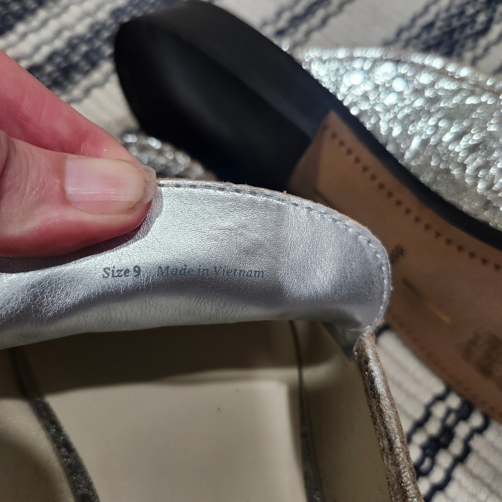 Dolce Vita Silver Metallic Crackle Leather Penny Loafer Mules Womens 9 Slip On - Picture 11 of 11